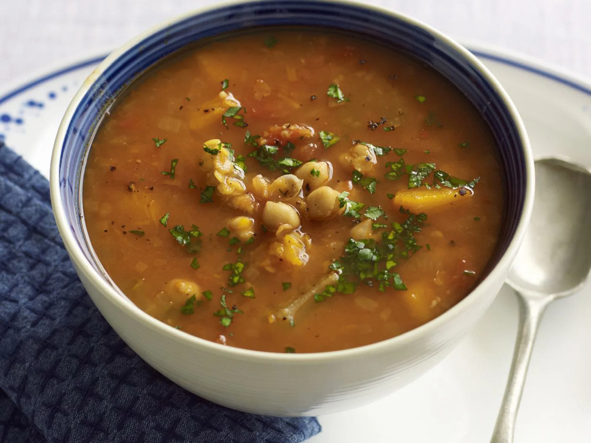 SPICY RED LENTIL AND CHICKPEA SOUP