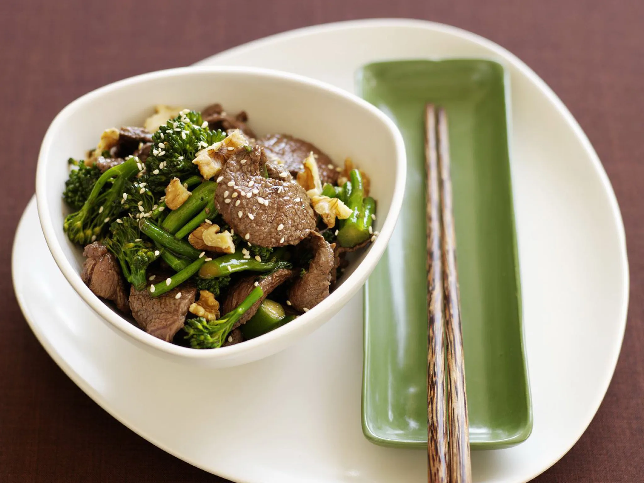 honey and five-spice beef with broccolini