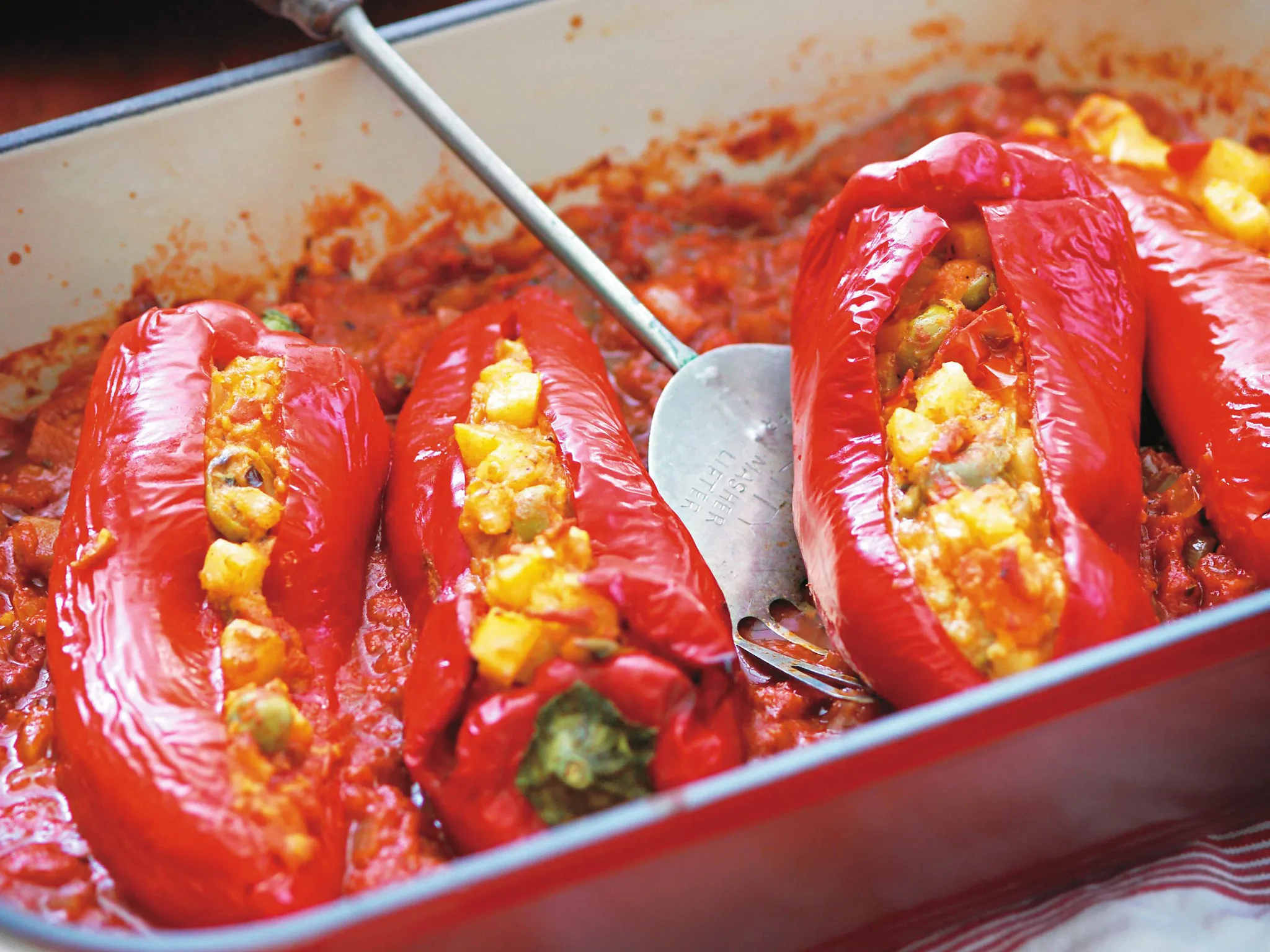 banana chillies with potato and green olive stuffing