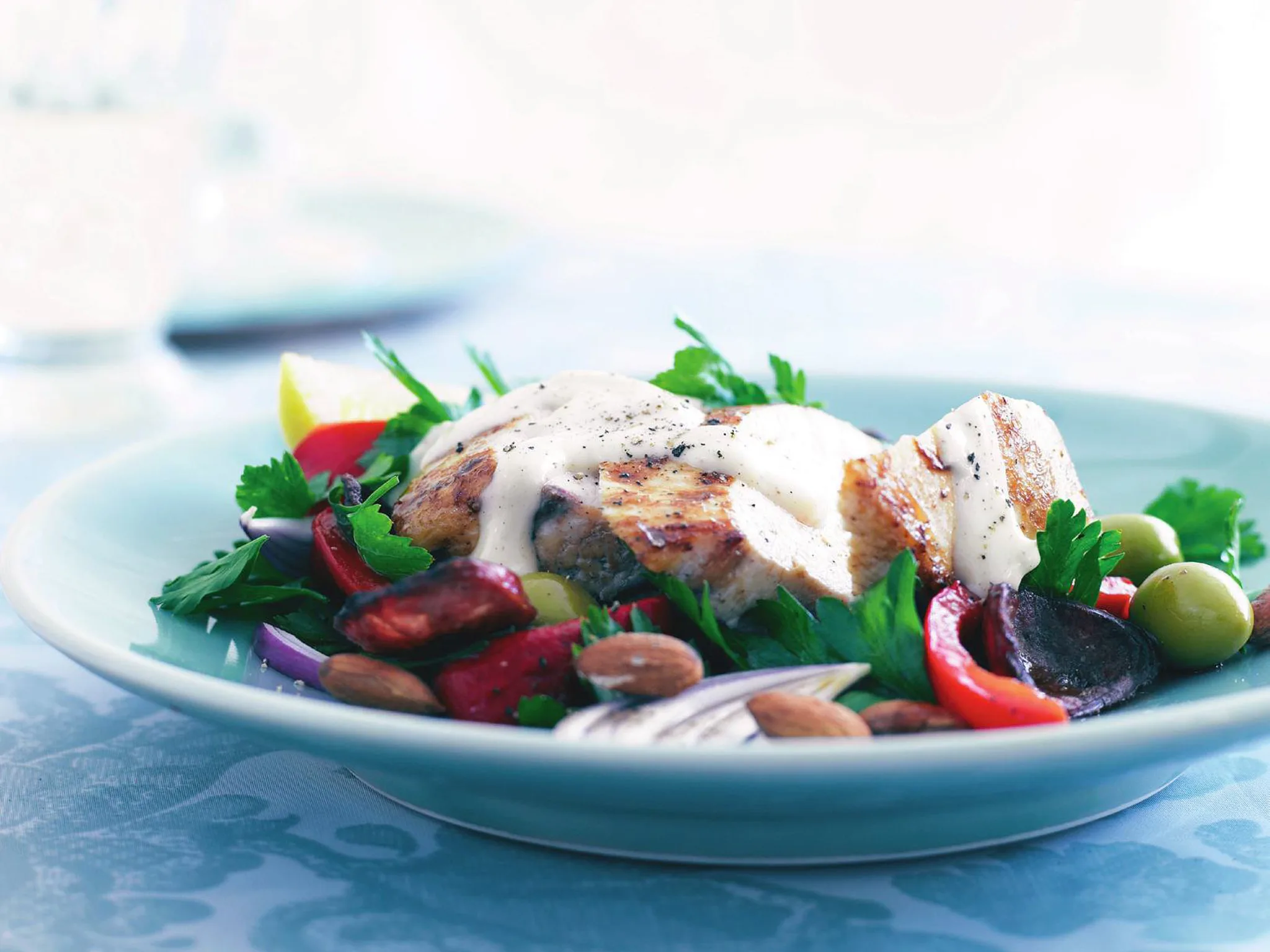 Chicken and chorizo salad with garlic mayonnaise