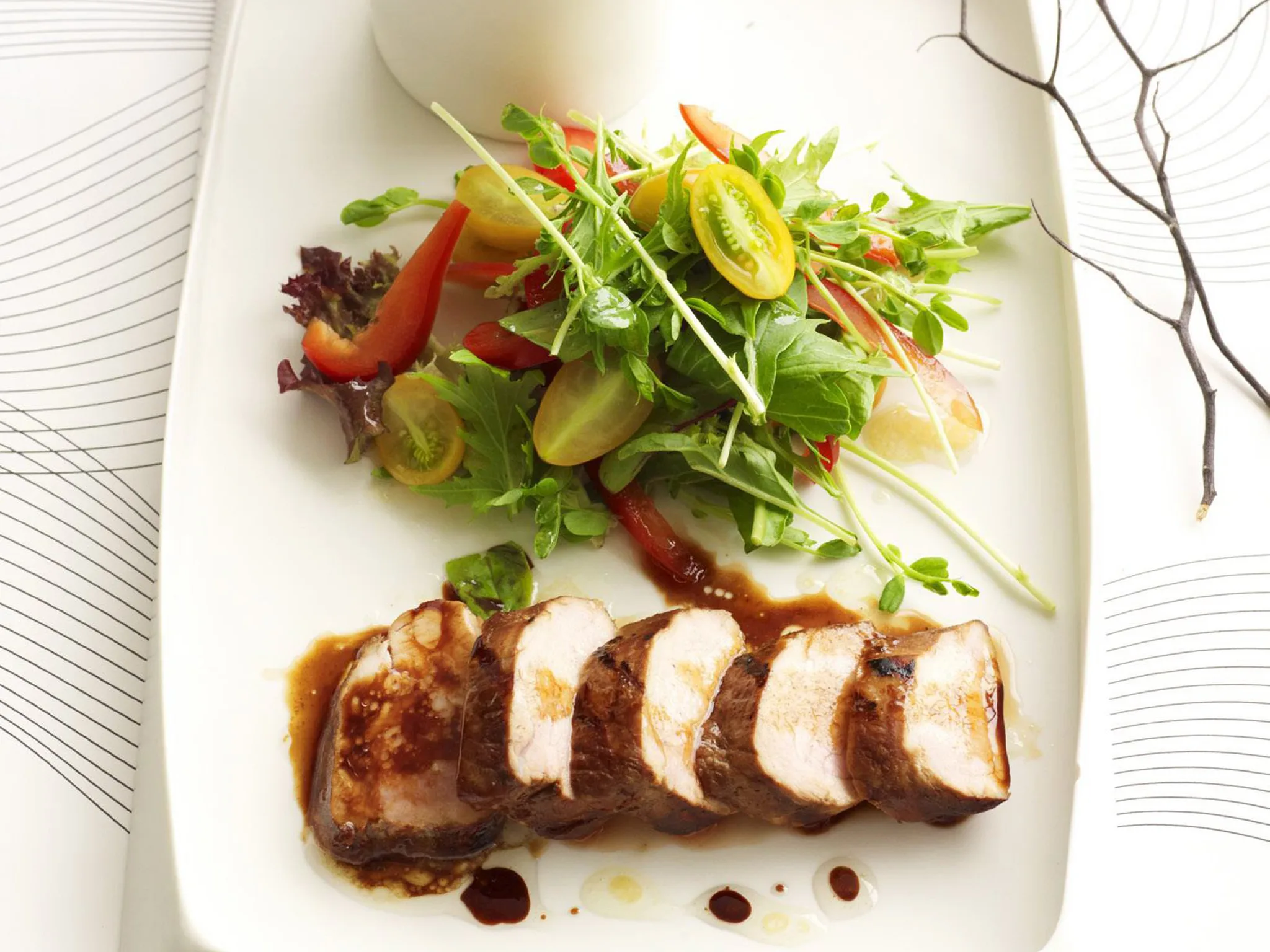 Teriyaki pork with wasabi dressing