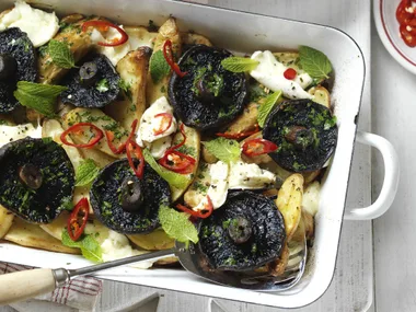 garlic roasted potatoes and mushrooms