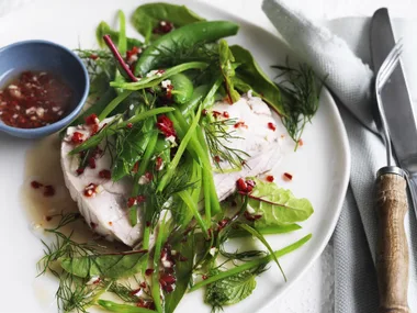 poached fish fillets with herb amp pea salad