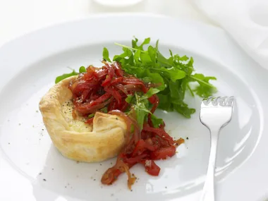 egg and cheese tartlets with capsicum relish