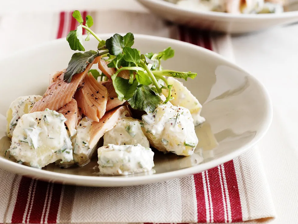 Smoked trout and potato salad with yogurt dressing