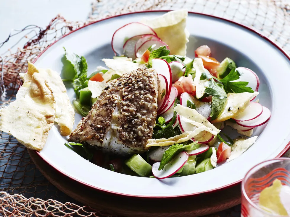 SUMAC & SESAME GRILLED BLUE-EYE WITH FATTOUSH