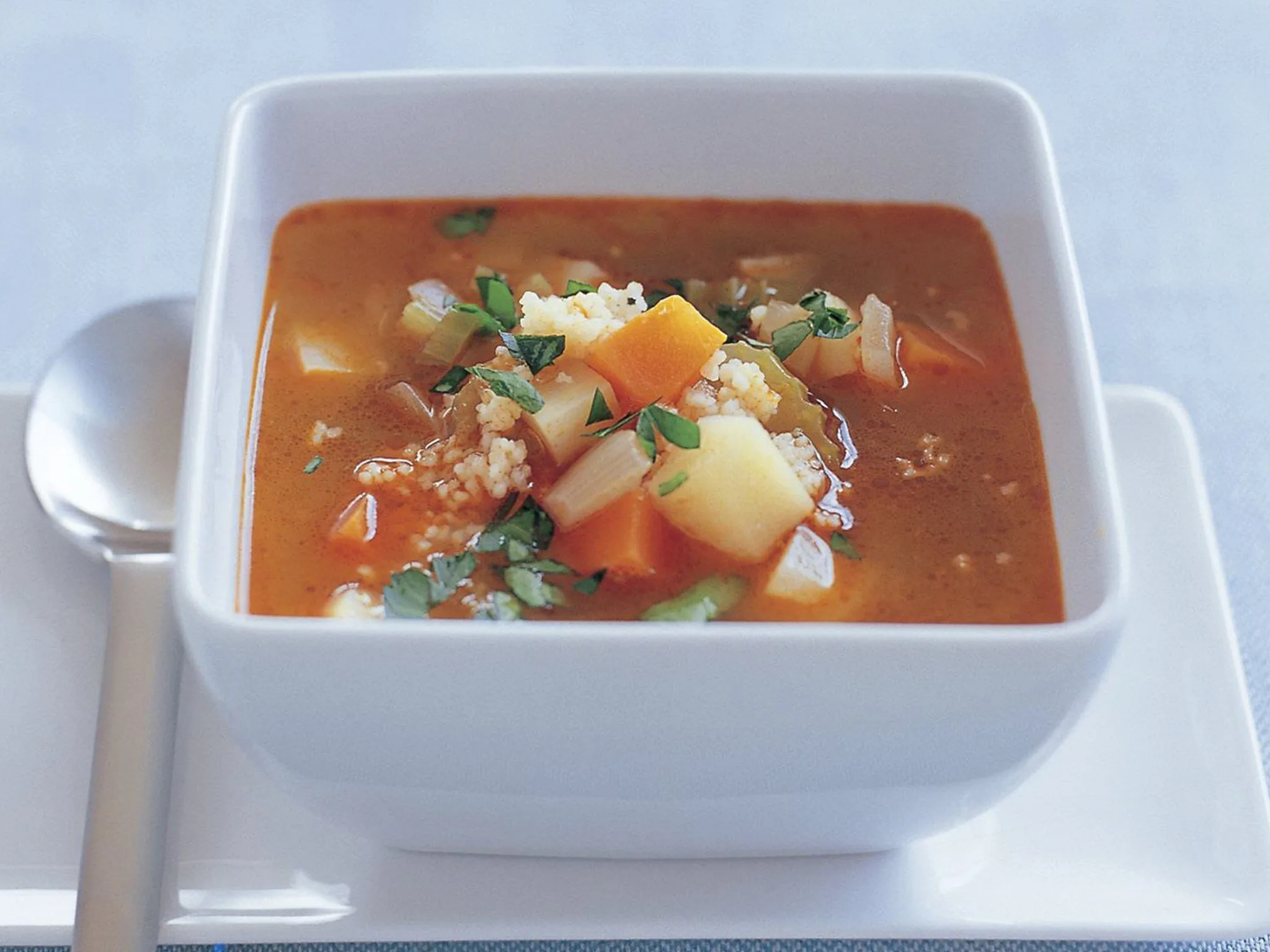 Hearty winter vegetable soup with couscous