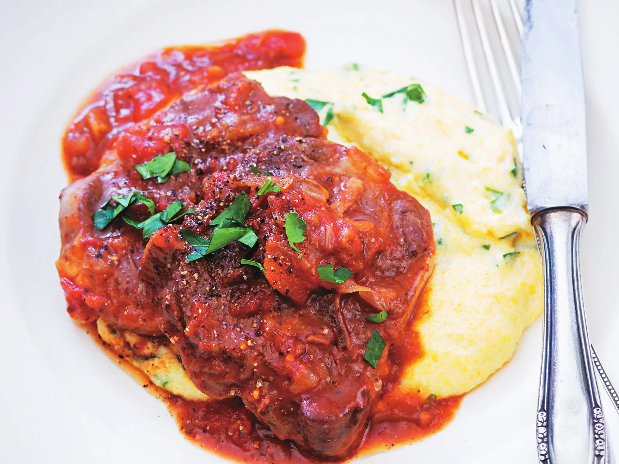 anchovy and chilli lamb neck chops with creamy polenta