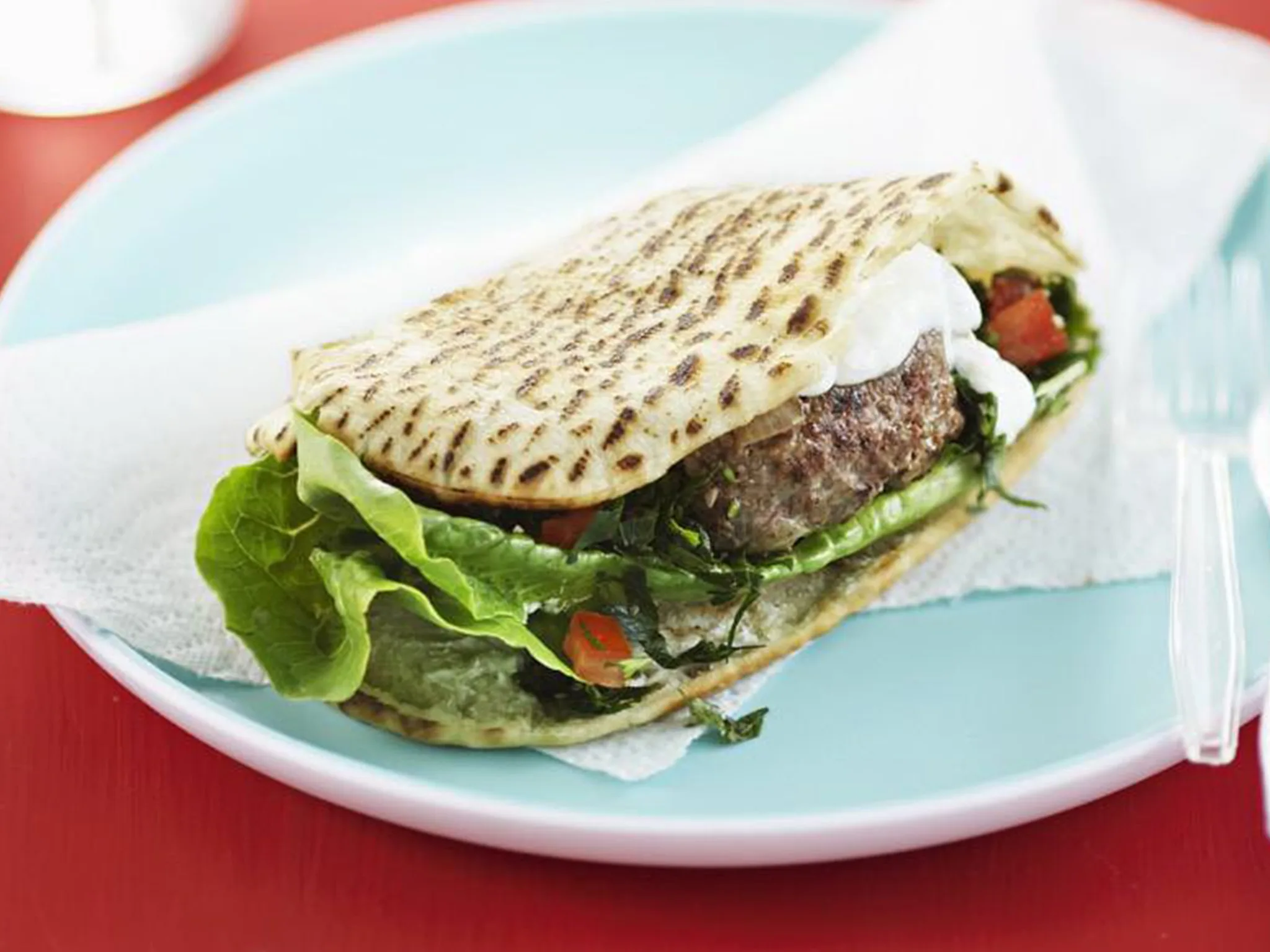 pitta filled with lamb and tabbouleh