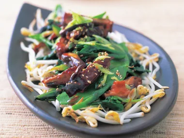 roasted duck and stir-fried greens salad with hoisin dressing