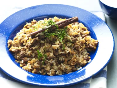 spiced lamb with rice and lentils