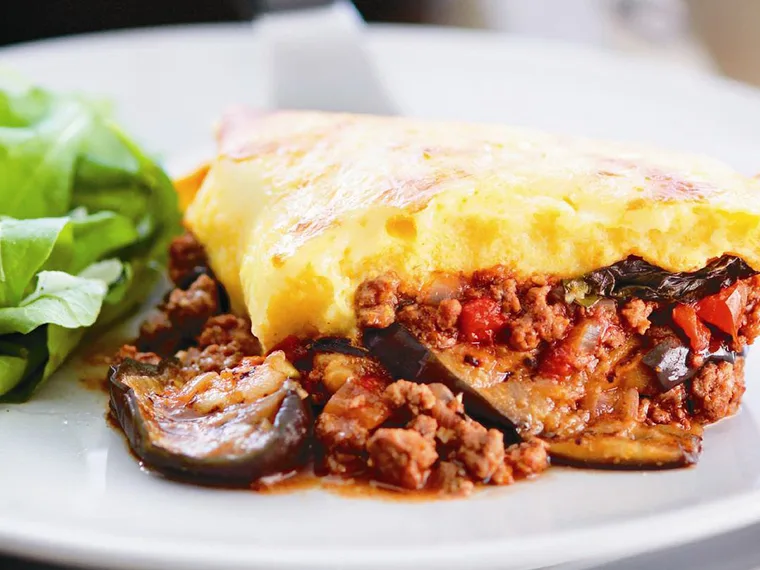 BEEF AND EGGPLANT BAKE WITH POLENTA CRUST