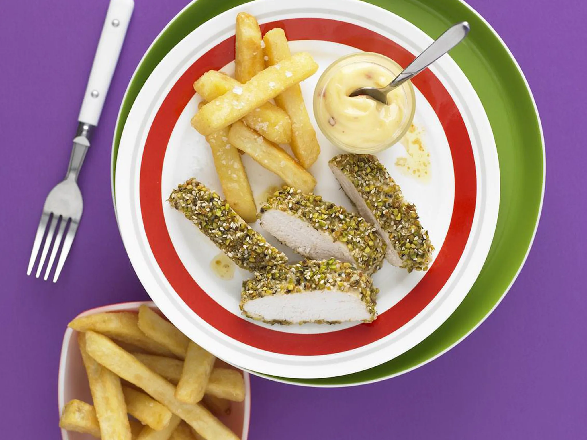 dukkah-crusted chicken and chips