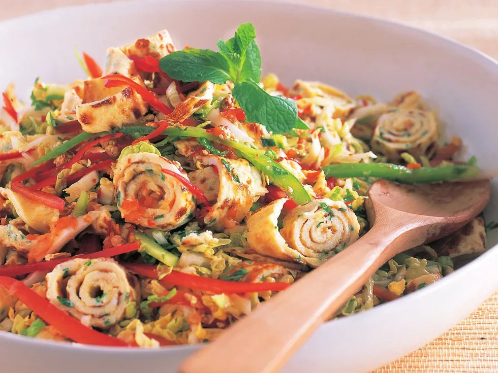 sesame omelette and crisp mixed vegetable salad