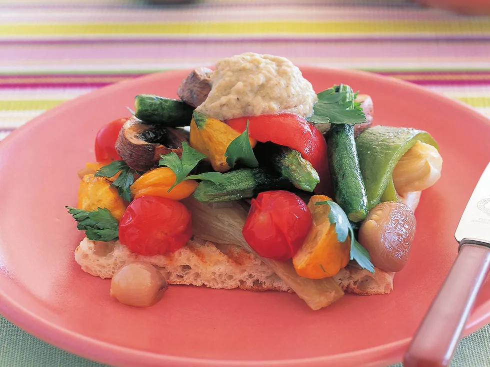 mixed vegetable salad with baba ghanoush