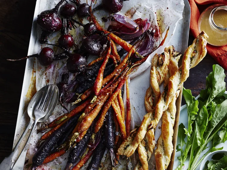 BEETROOT & CARROT SALAD WITH GOAT'S CHEESE TWISTS