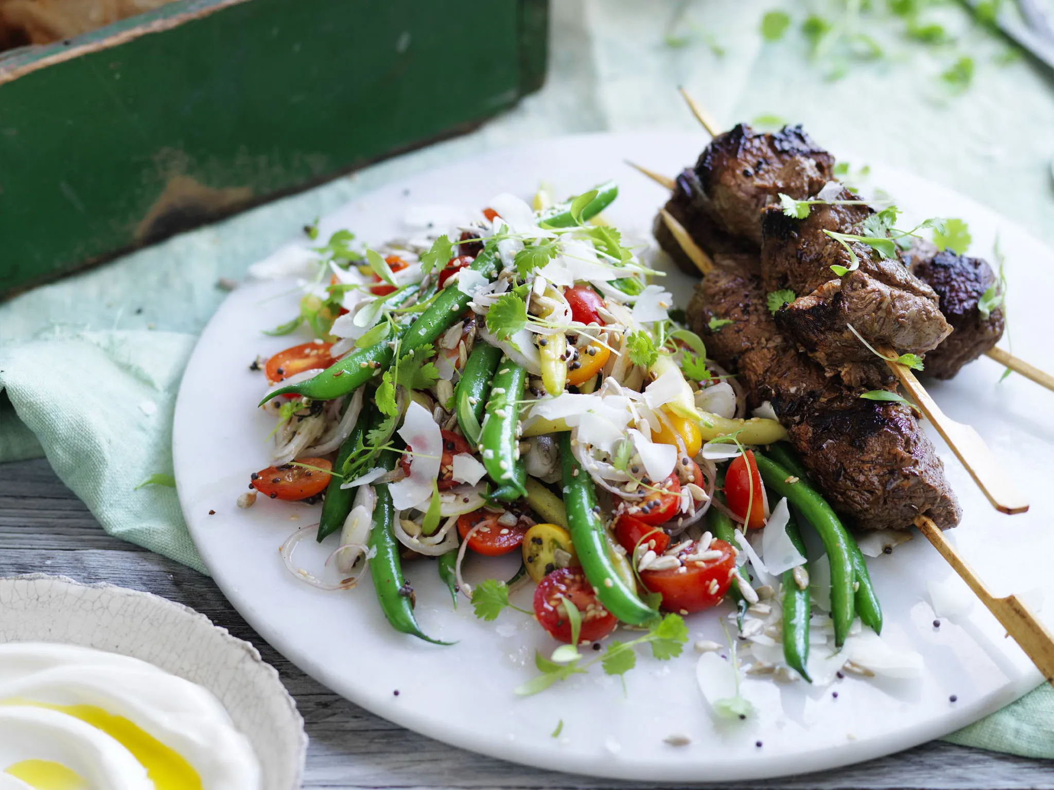 indian-spiced lamb with bean & coconut salad