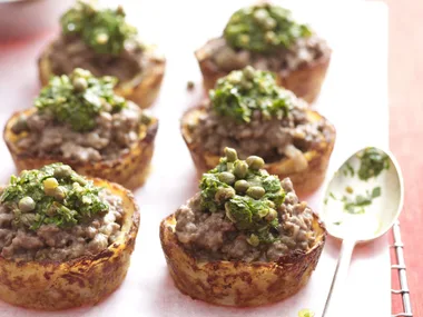 rösti baskets with beef and salsa verde