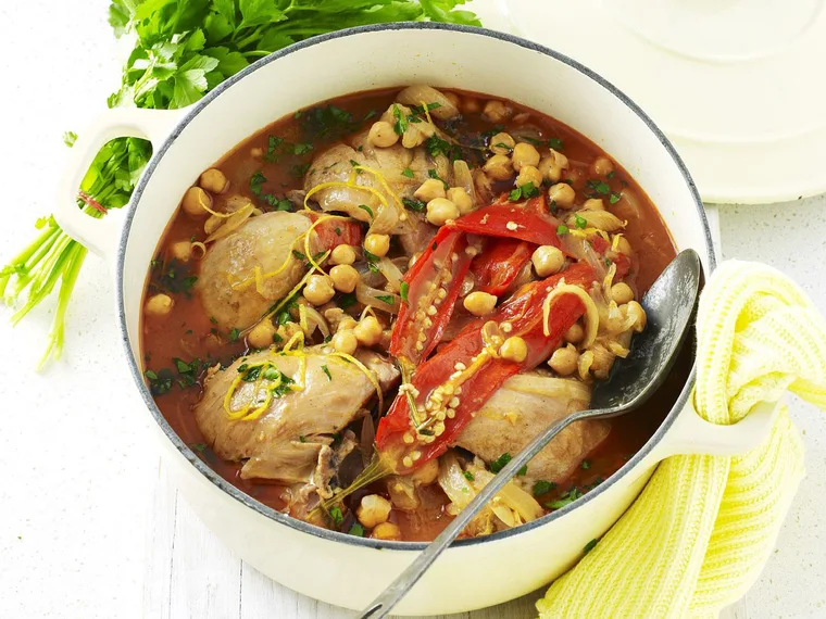 braised chicken with chickpeas, lemon & garlic