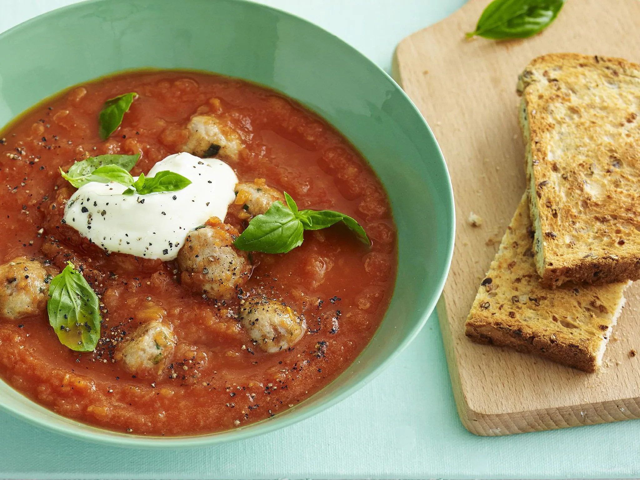 tomato and carrot soup with chicken meatballs