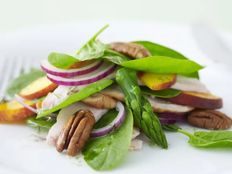 smoked chicken and peach salad