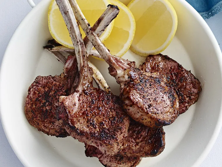 sumac lamb cutlets   with pea salad