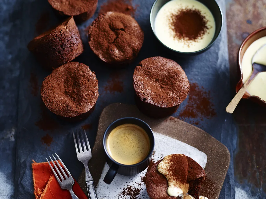 CHOCOLATE HAZELNUT PUDDINGS WITH CREME ANGLAISE