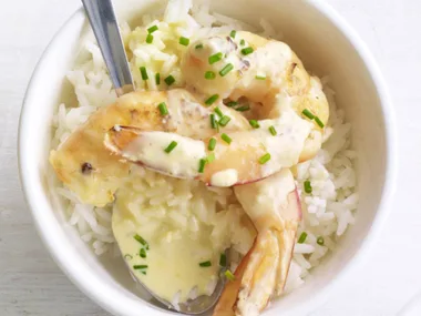 garlic prawns with steamed rice