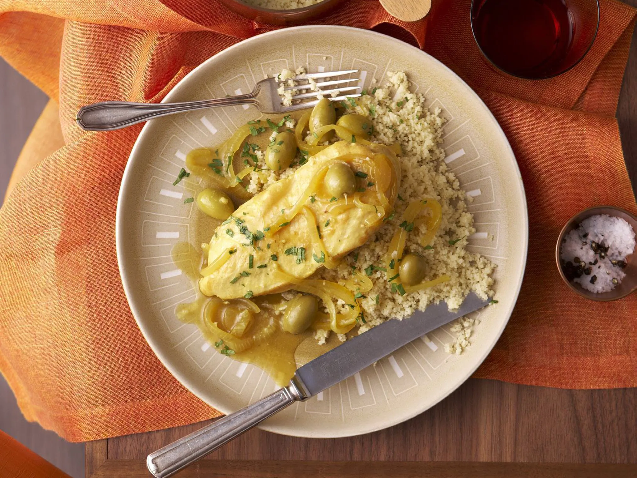 Chicken with olives and couscous