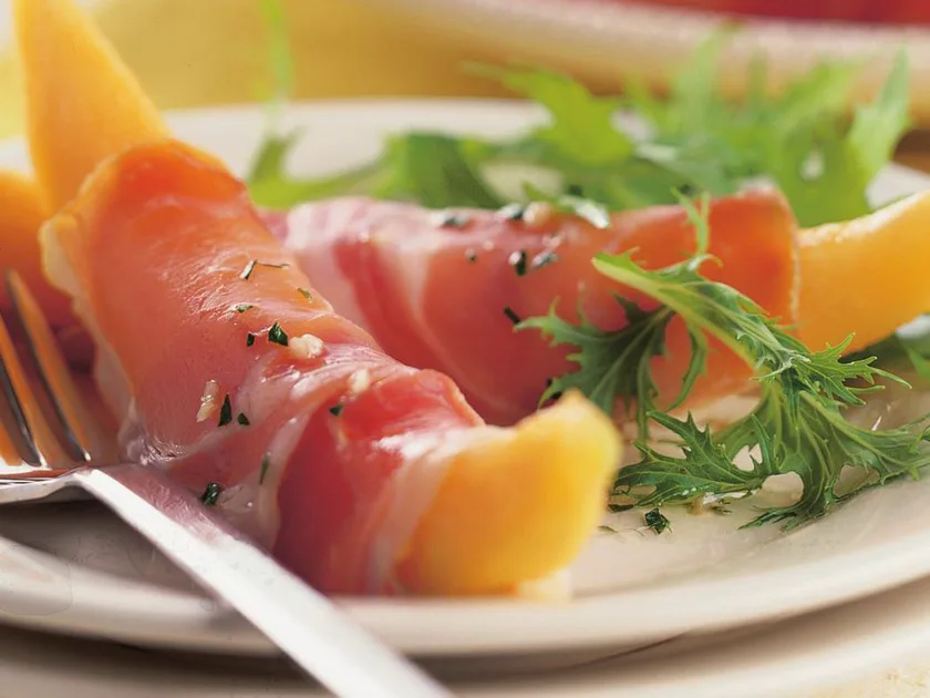 Prosciutto-Wrapped Melon with Vinaigrette