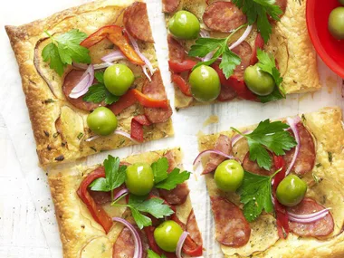 chorizo and potato galette with green olives