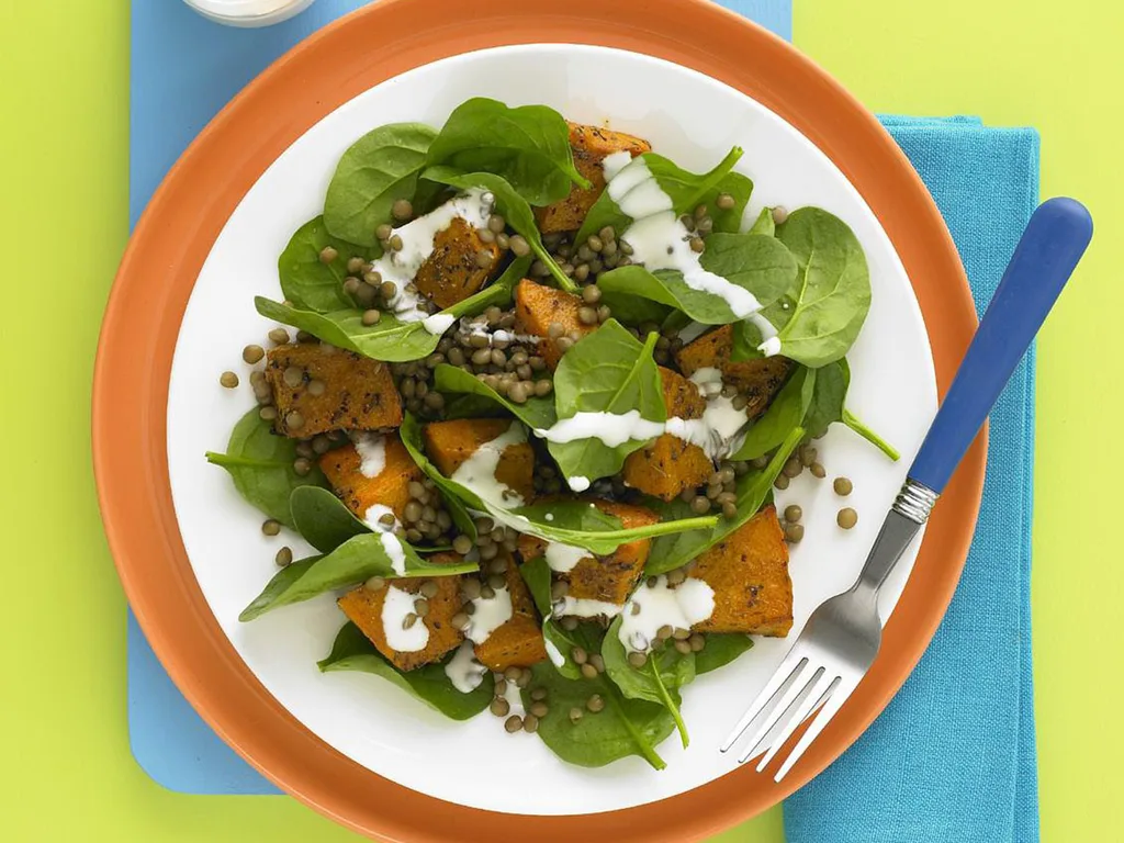 roast pumpkin and lentil salad