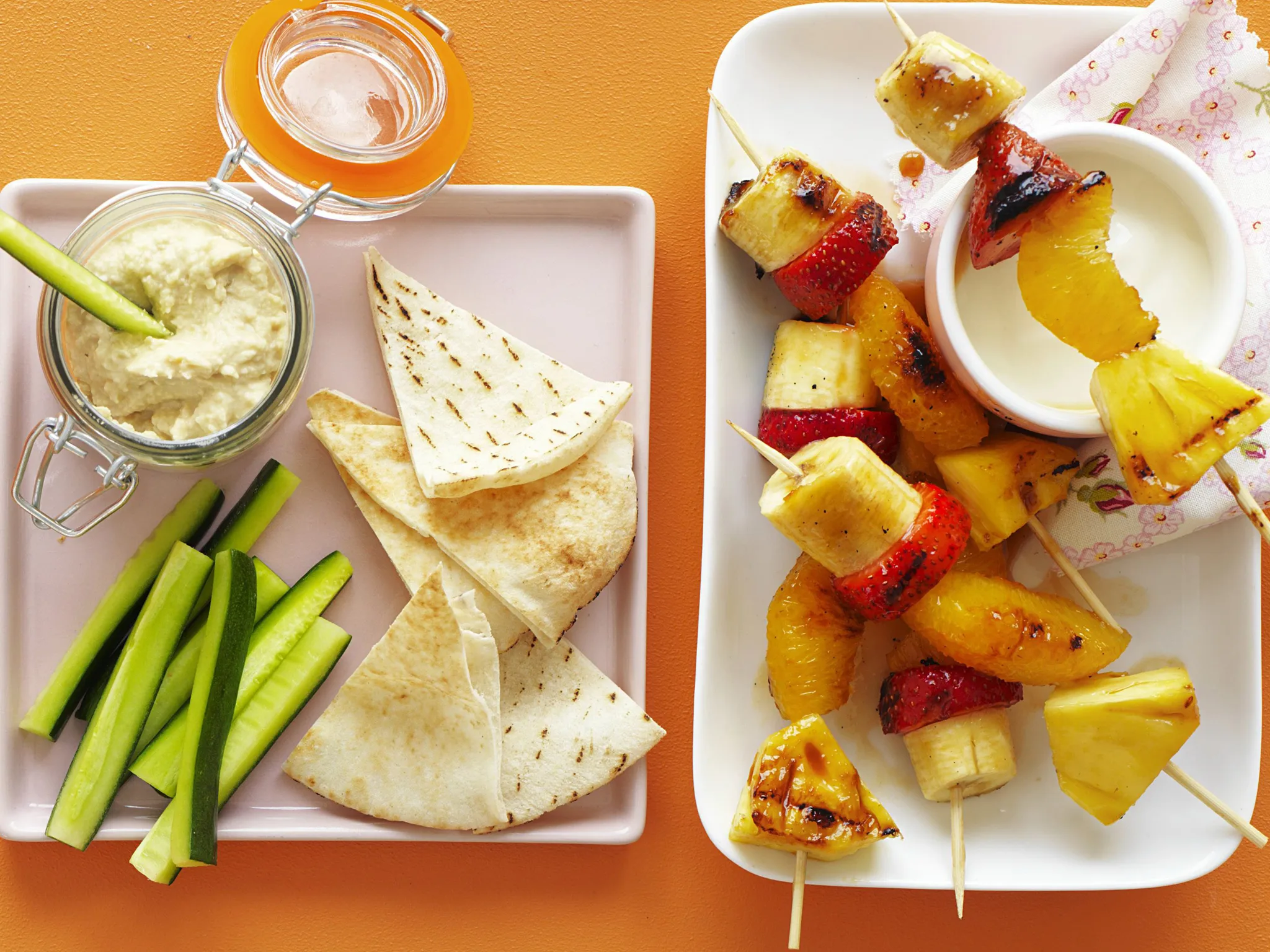 fruit skewers with caramel yoghurt