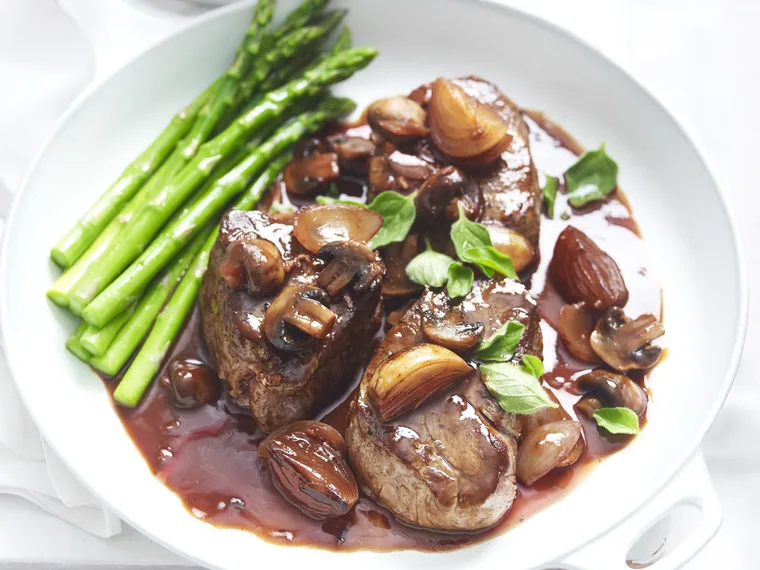 steak bourguignon with celeriac potato mash