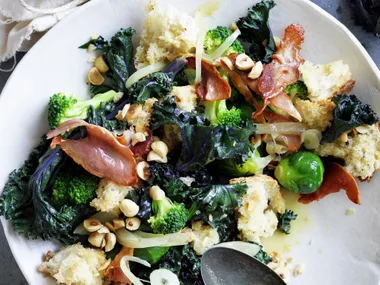 winter vegetable sauté with prosciutto and hazelnuts