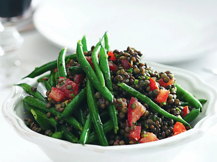 Warm bean and lentil salad