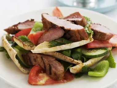 fattoush with harissa-rubbed lamb