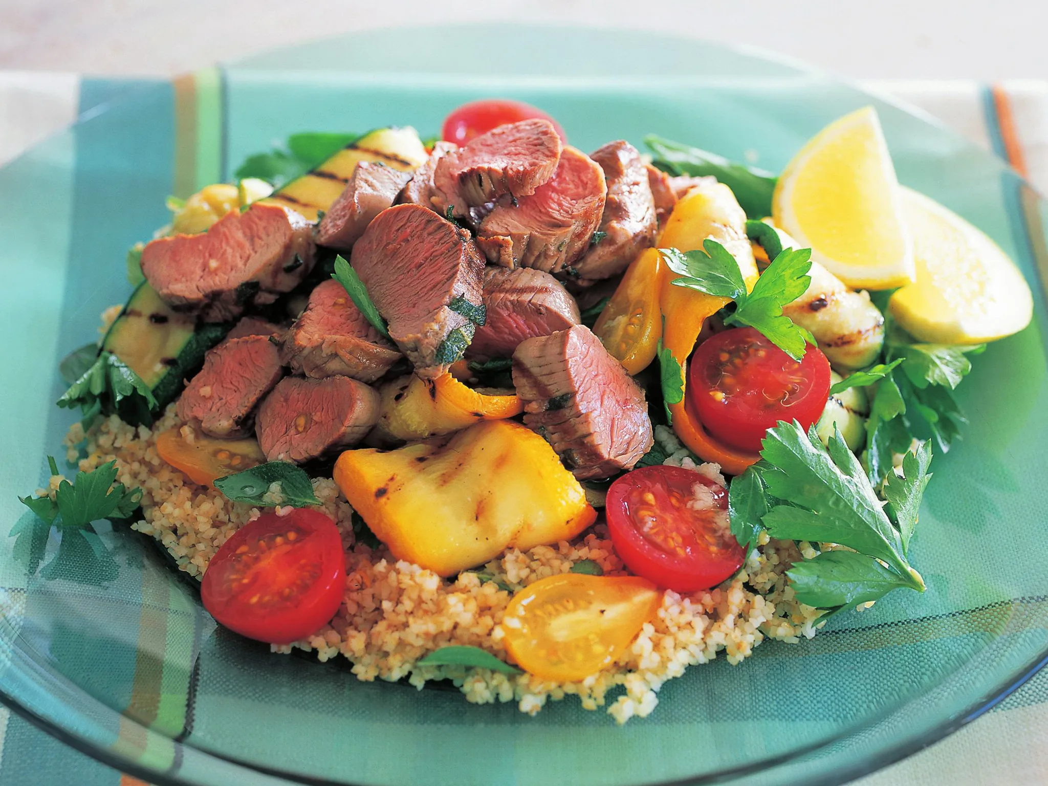 lamb, burghul and grilled zucchini salad