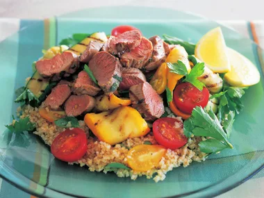 lamb, burghul and grilled zucchini salad