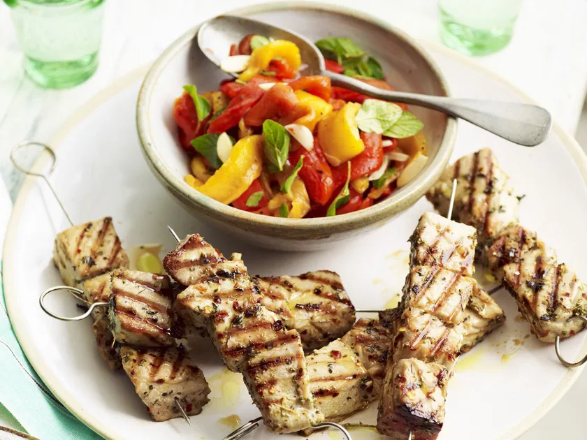 Tuna Souvlakia with Chargrilled Capsicum Salad Recipe