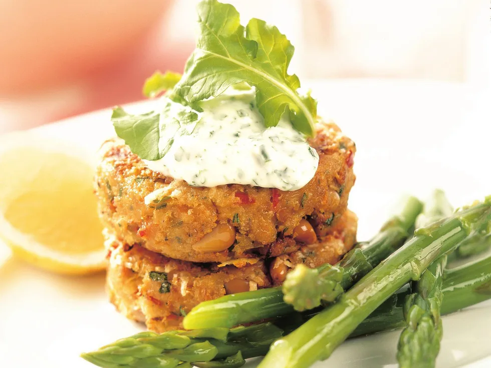 soya patties with lemon and herb yogurt