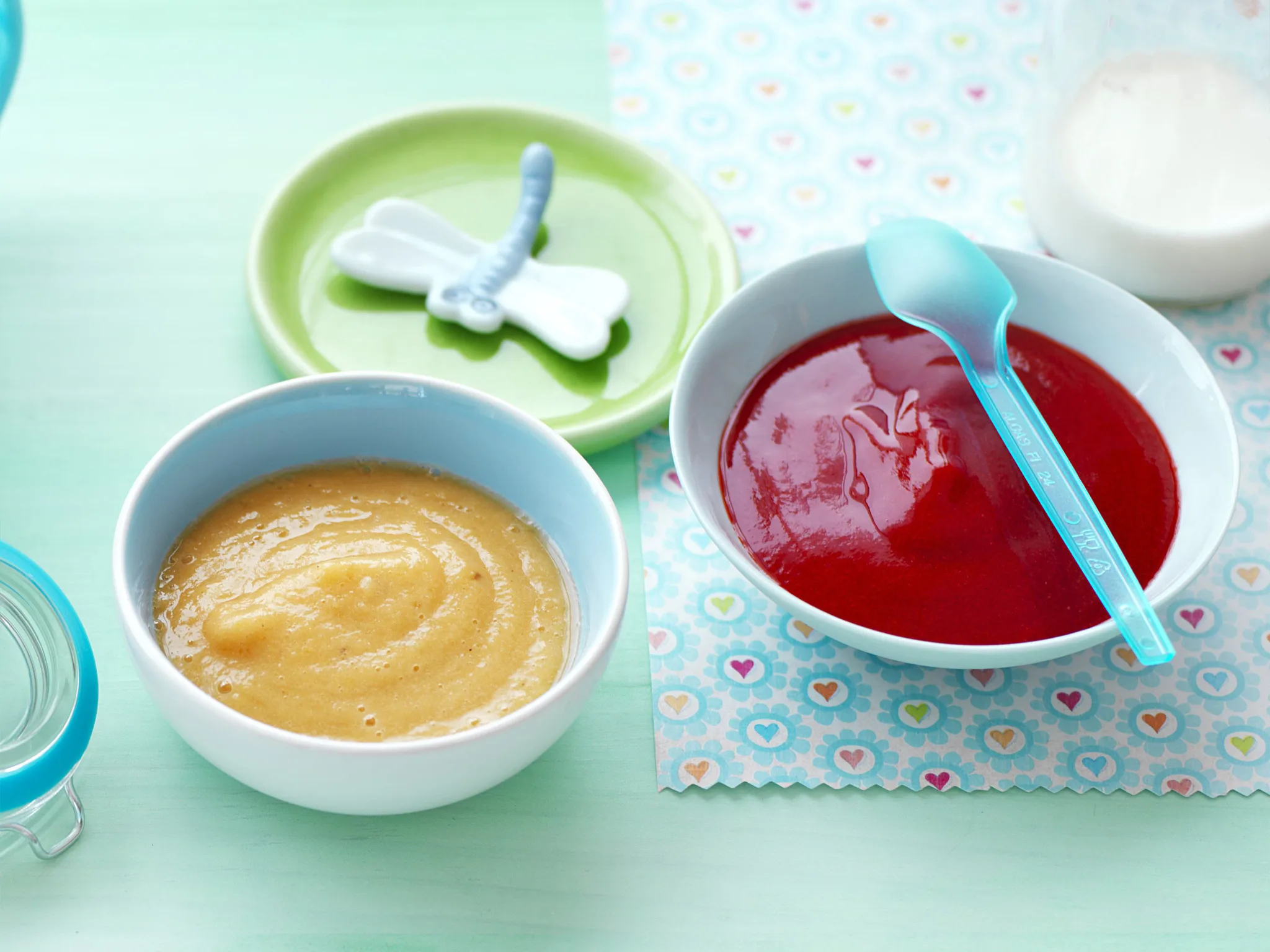 peach and raspberry purée