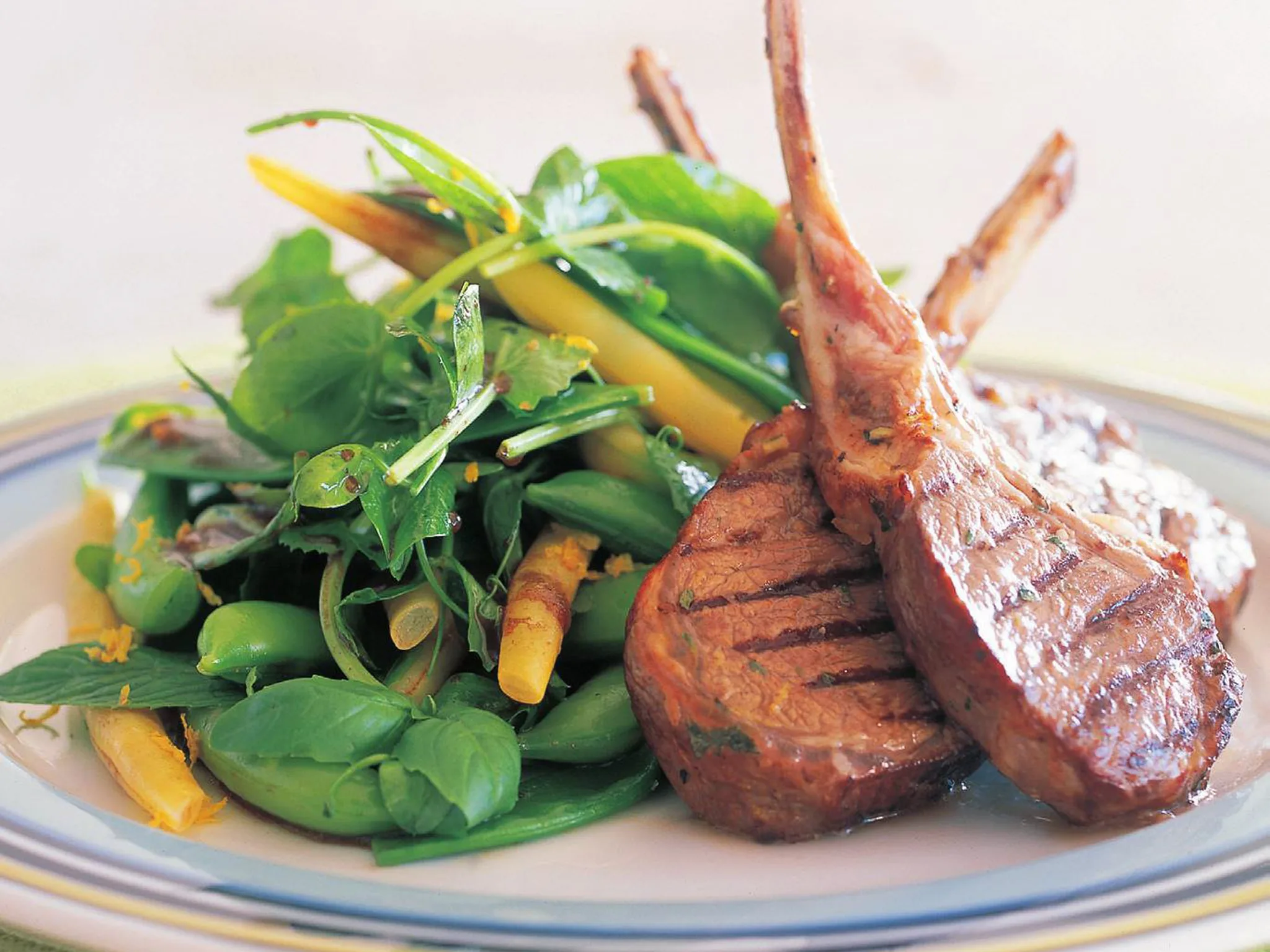 minted lamb cutlets with mixed fresh beans