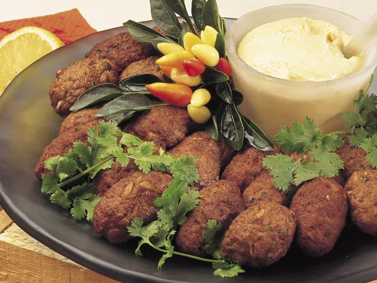 mini lamb   kofta with hummus dip