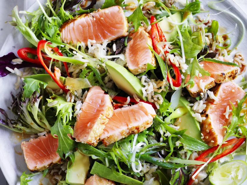Seared Wasabi Salmon and Brown Rice Salad
