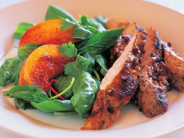 SICHUAN PEPPER PORK WITH PEACH AND CHILLI SALAD