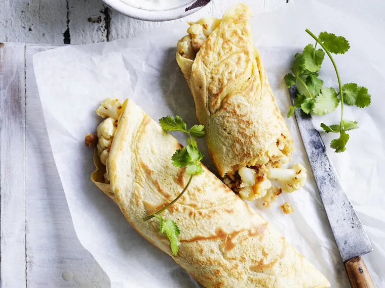 spiced chickpea and cauliflower dosa