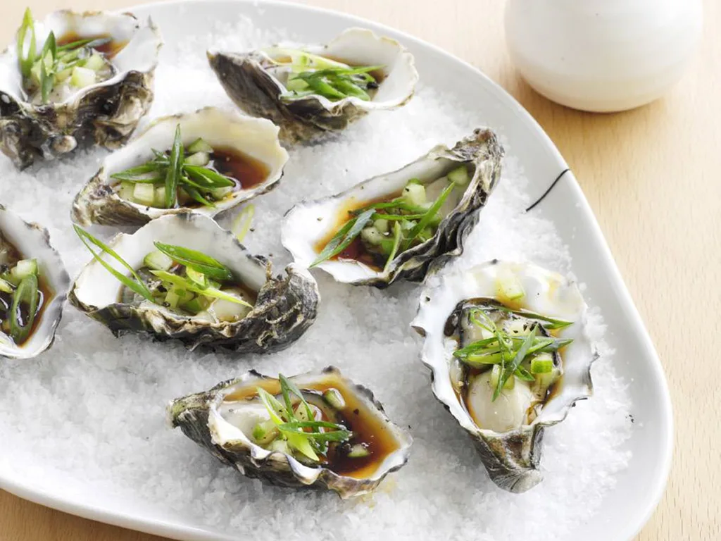 Oysters with mirin and cucumber