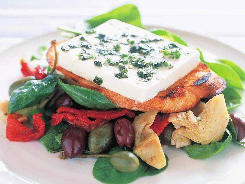 Barbecued feta on mediterranean salad | Women's Weekly Food