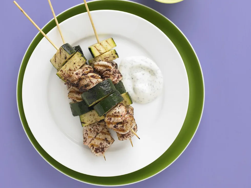 sumac chicken and zucchini skewers